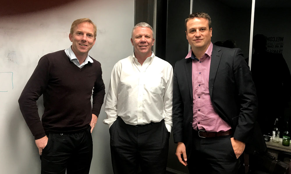 Stellar's Craig Larmer (L) and Chris du Toit (R) with Dan "Data Vault" Linstedt